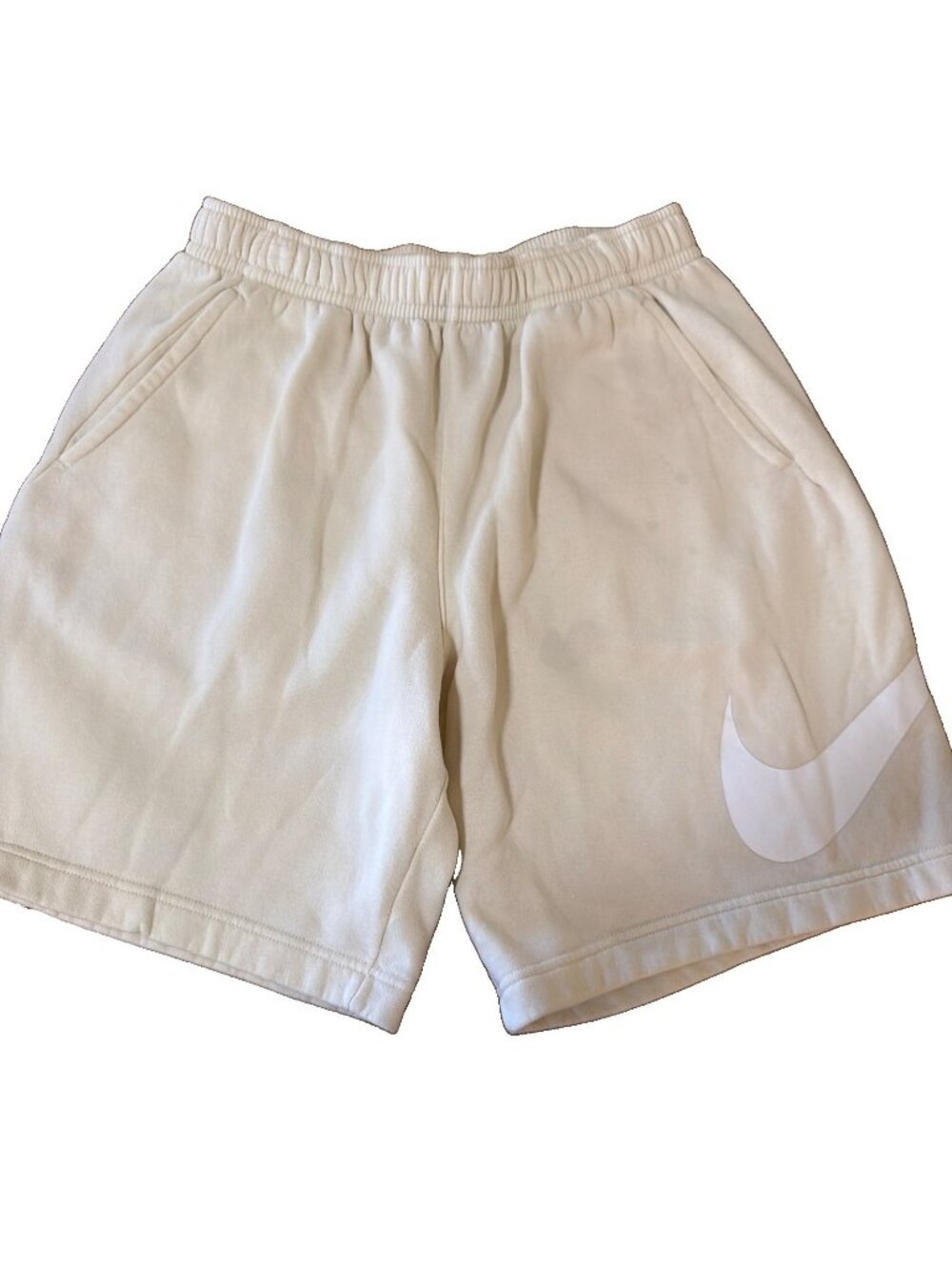 Nike Club Fleece Shorts Mens Medium Cream Off-White Swoosh Snap Pocket BV2721